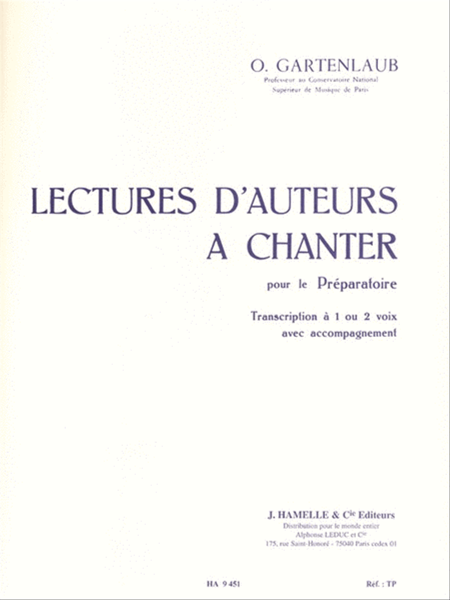 Odette Gartenlaub - Lectures D?auteurs A Chanter Pour Le Preparatoire Voice Solo scores gallery preview page 1