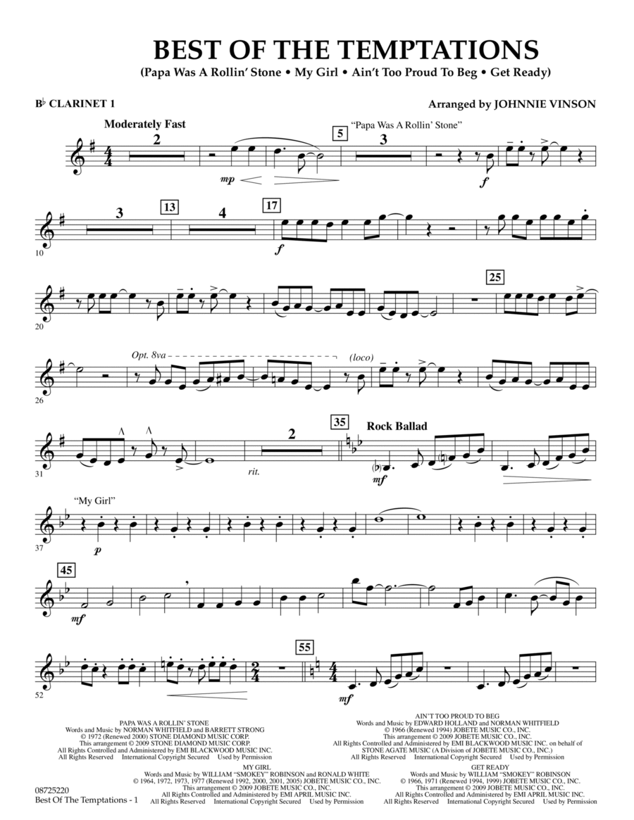 Best of The Temptations - Bb Clarinet 1 Concert Band scores gallery preview page 1