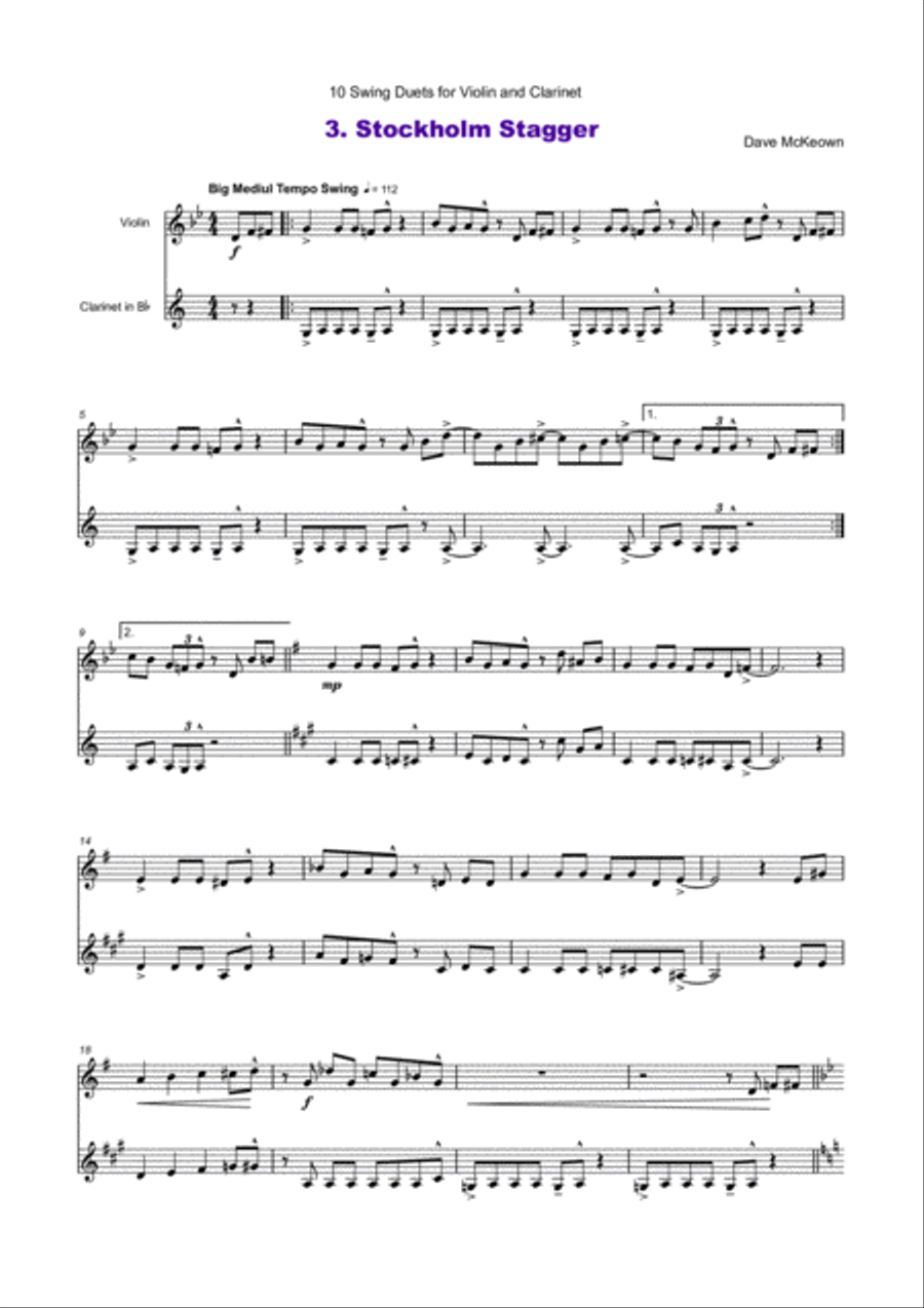 10 Swing Duets for Violin and Clarinet Clarinet scores gallery preview page 4