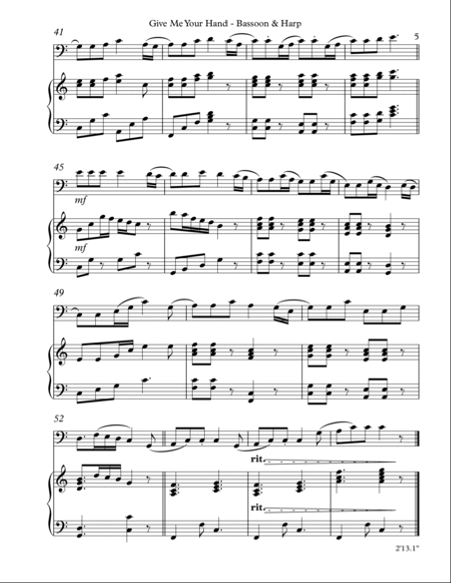 Give Me Your Hand, Duet for Bassoon & Harp Bassoon scores gallery preview page 5