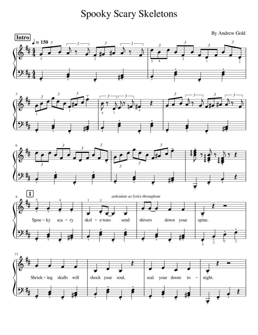 Spooky Scary Skeletons Spooky Scary Skeletons Piano Solo scores gallery preview page 1