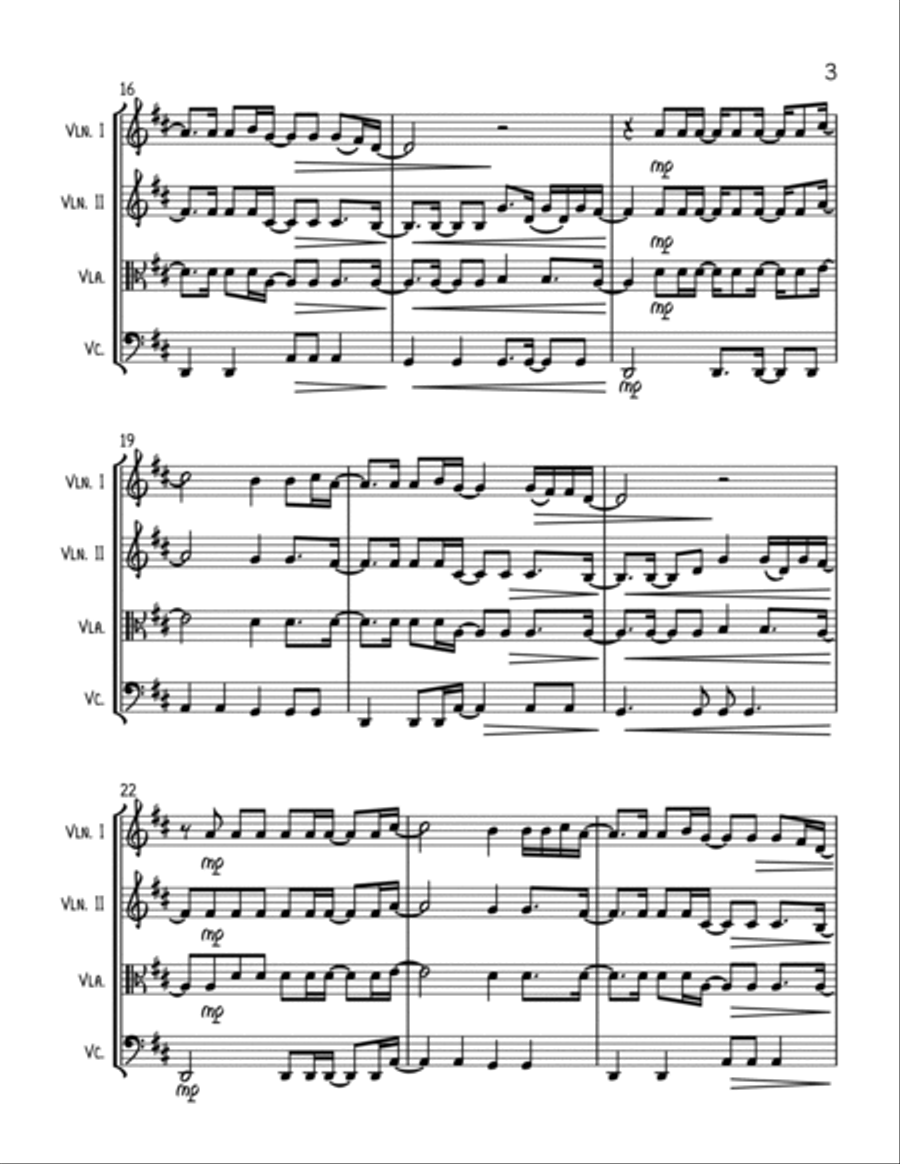 Stay Another Day String Quartet scores gallery preview page 3