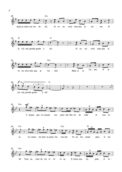 Habanera Carmen for voice in G minor with chords. image number null