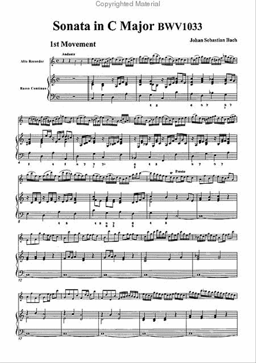 Sonata in C Major, BWV1033 Alto Recorder scores gallery preview page 3