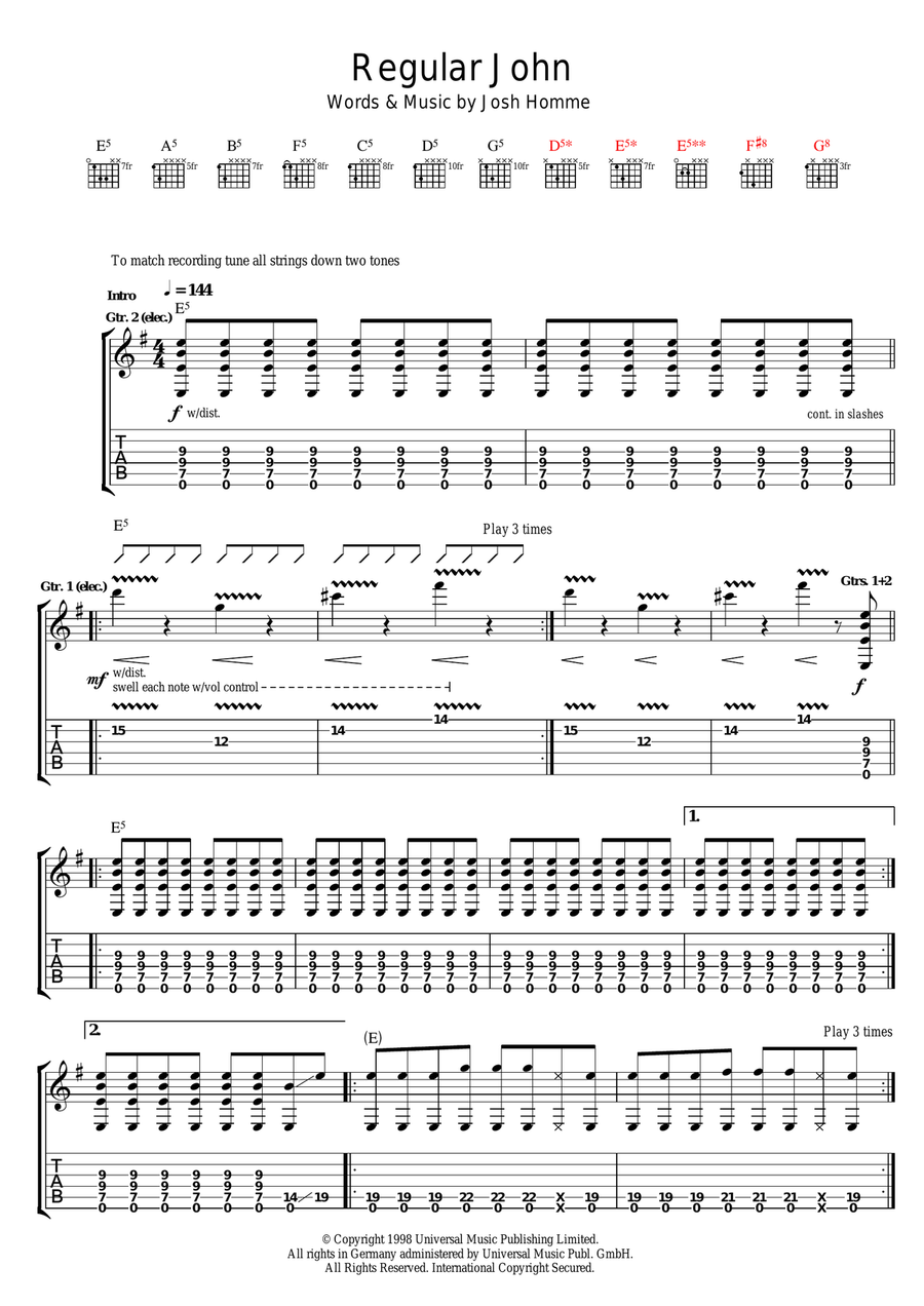 Regular John Regular John Guitar Tablature scores gallery preview page 1