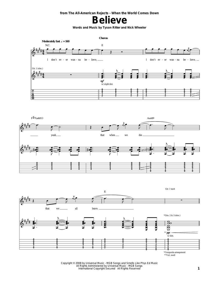 Believe Believe Acoustic Guitar scores gallery preview page 1