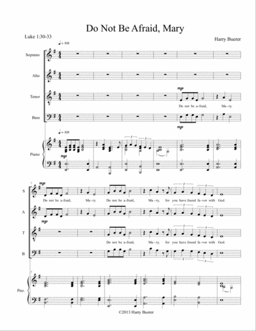 Do Not Be Afraid, Mary 4-Part scores gallery preview page 1