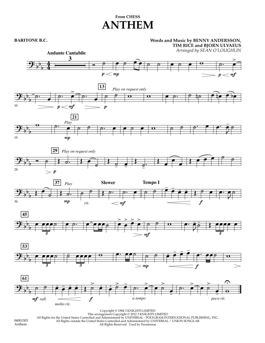 Anthem (from Chess) - Baritone B.C. Concert Band scores gallery preview page 1