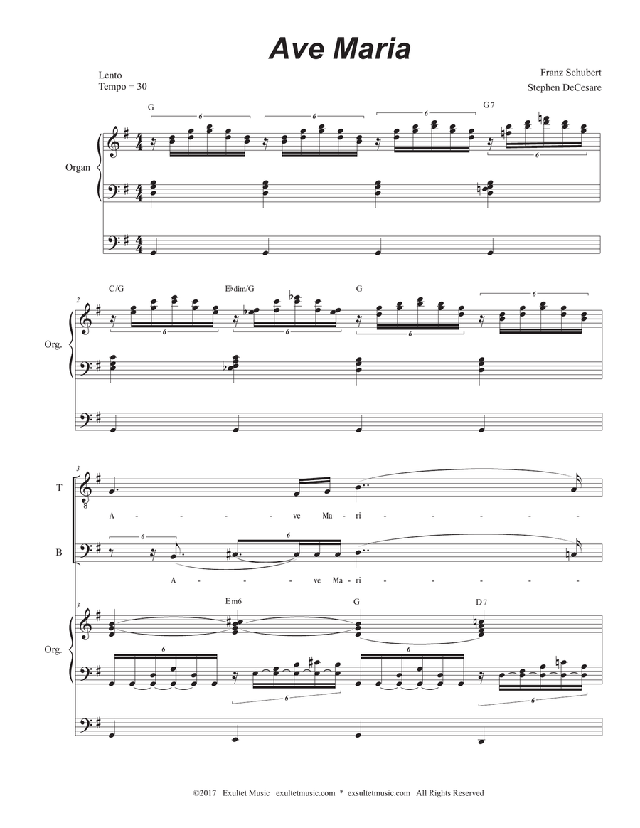 Ave Maria (Portuguese Lyrics - for 2-part choir (TB) - Low Key - Organ Accompaniment) TB scores gallery preview page 2