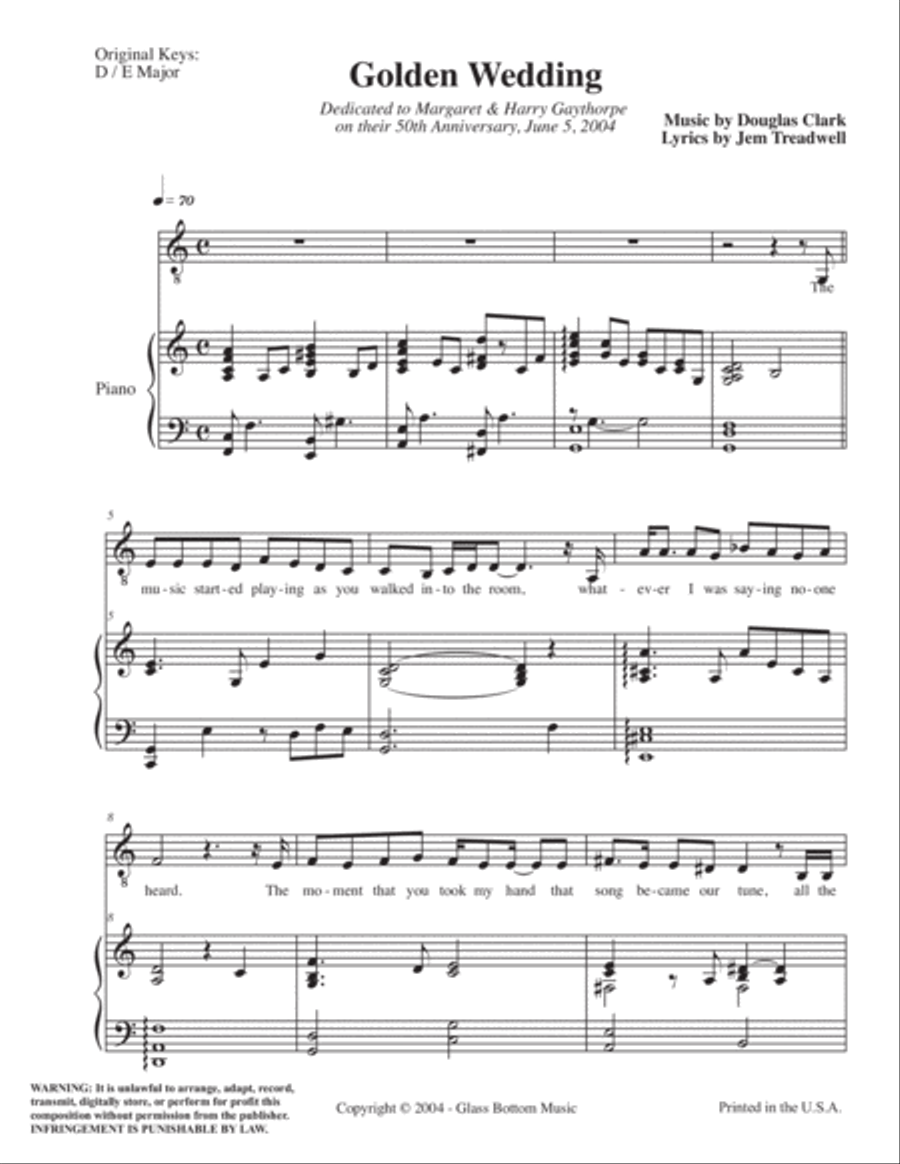 Golden Wedding (for a 50th Wedding Anniversary Celebration) - Key of C/D Piano, Vocal, Guitar scores gallery preview page 2