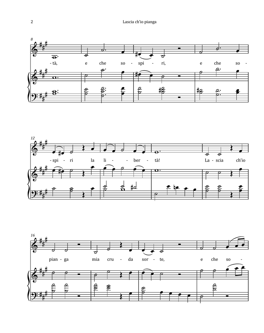 Lascia Ch'io Pianga by Händel - Contralto & Piano in A Major Chamber Music scores gallery preview page 2