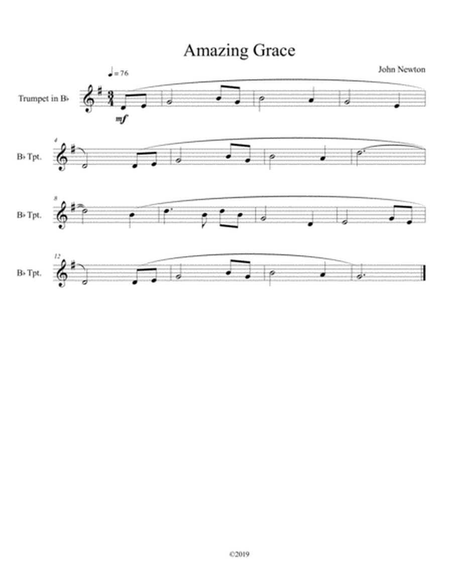 Amazing Grace for solo trumpet image number null