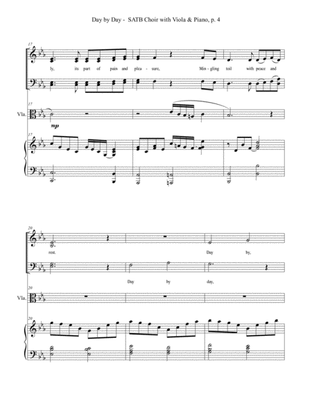 DAY BY DAY (SATB Choir with Viola & Piano - Score & Parts included) image number null