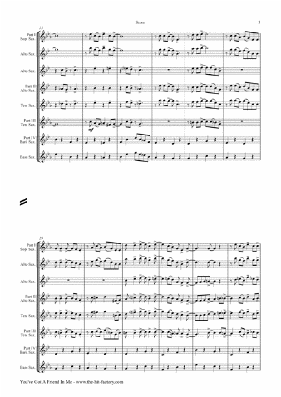 You've Got A Friend In Me Saxophone Quartet scores gallery preview page 3