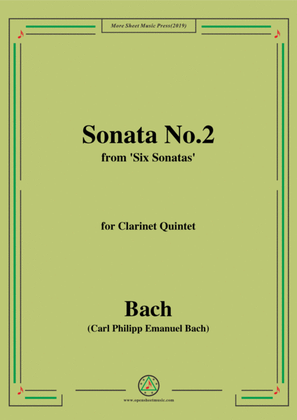 Book cover for Bach,C.P.E.-Sonata No.2,from 'Six Sonatas',for Clarinet Quintet