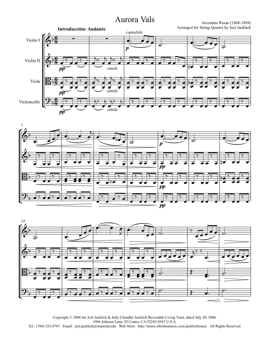 Aurora Waltz String Quartet scores gallery preview page 1