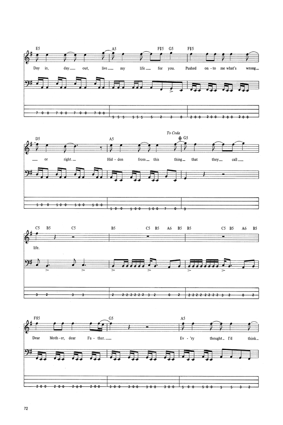 Dyers Eve by Metallica - Guitar Tablature - Digital Sheet Music Sheet Music