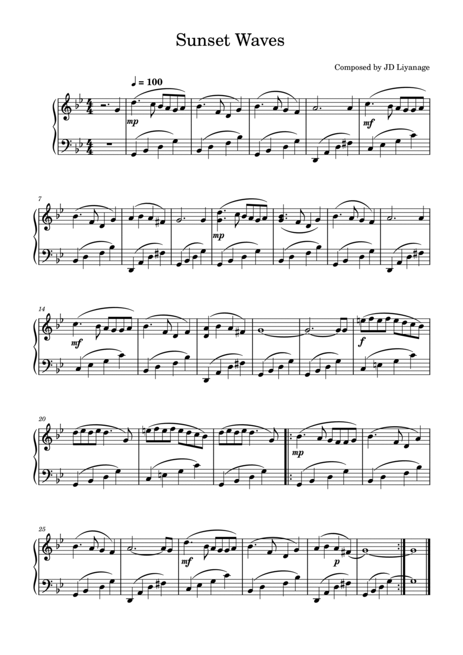 Sunset Waves Piano Solo scores gallery preview page 1