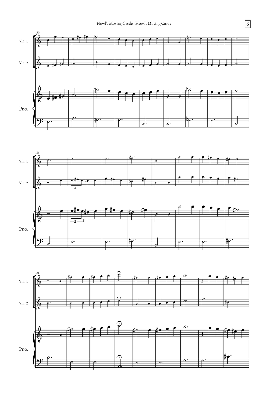 Howl's Moving Castle String Duet scores gallery preview page 6