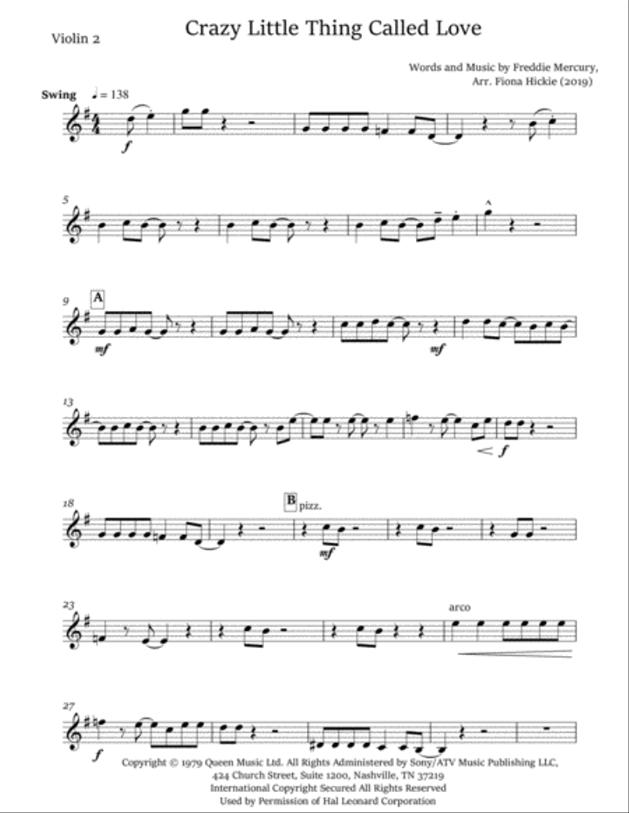 Crazy Little Thing Called Love String Quartet scores gallery preview page 6