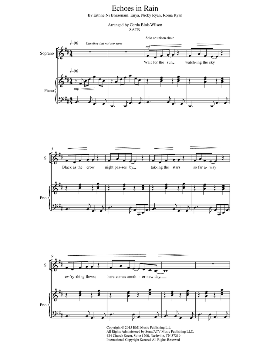 Echoes In Rain 4-Part scores gallery preview page 1