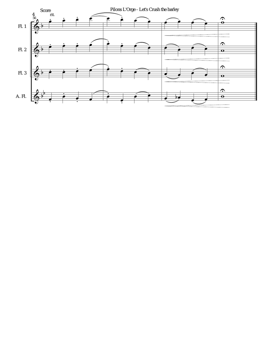 Pilons l'orge (Let's crush the barley) arranged for flute quartet (3 flutes and 1 alto flute) Flute Quartet scores gallery preview page 4