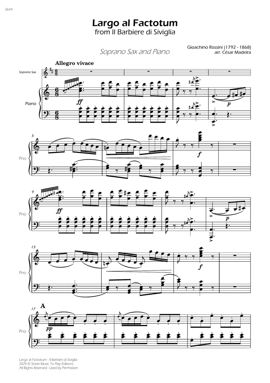 Largo al Factotum - Soprano Sax and Piano (Full Score and Parts) Soprano Saxophone scores gallery preview page 3