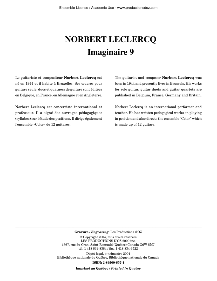 Imaginaire 9 Classical Guitar scores gallery preview page 1