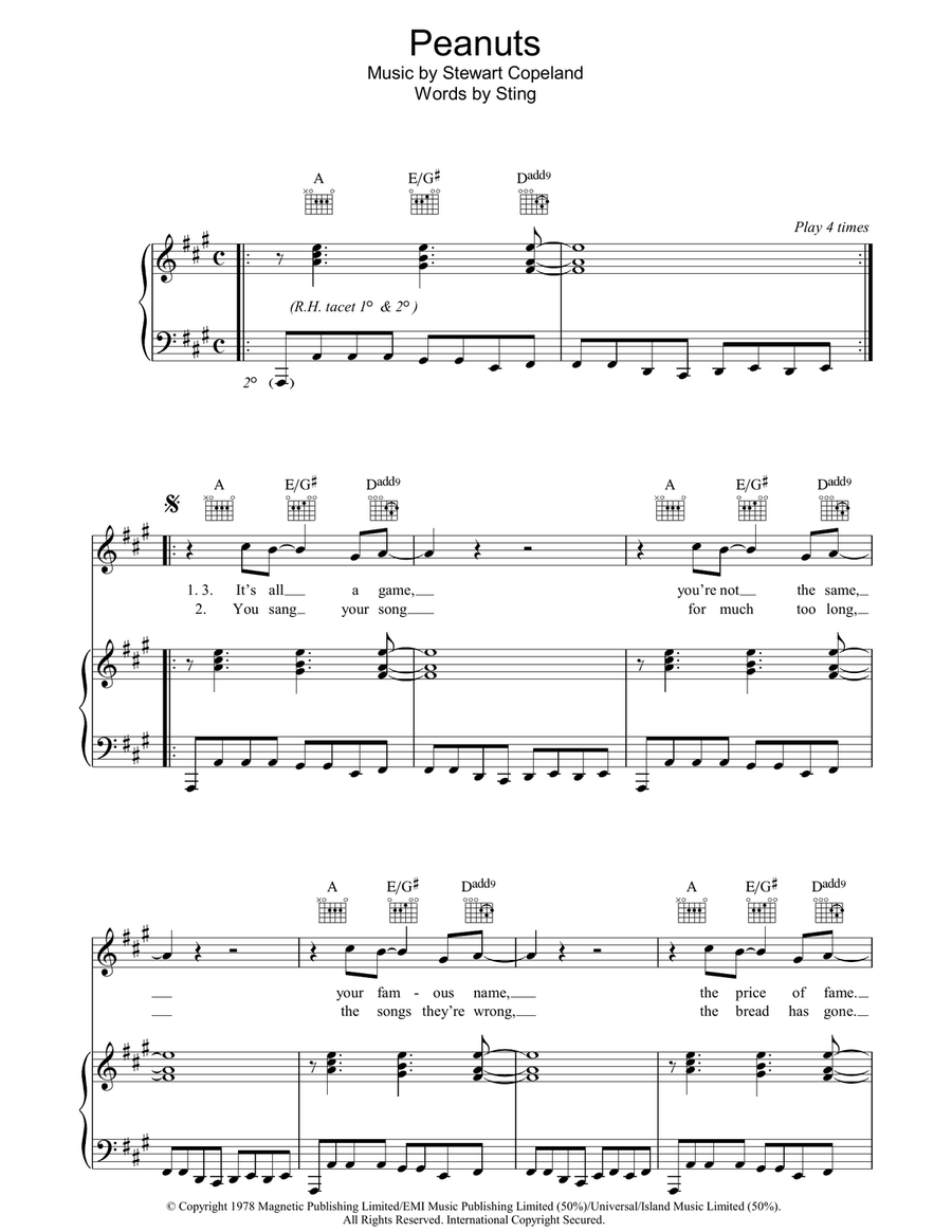 Peanuts Peanuts Piano, Vocal, Guitar scores gallery preview page 1