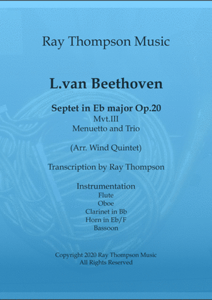 Book cover for Beethoven: Septet in Eb major Op.20 Mvt.III Menuetto and Trio - wind quintet