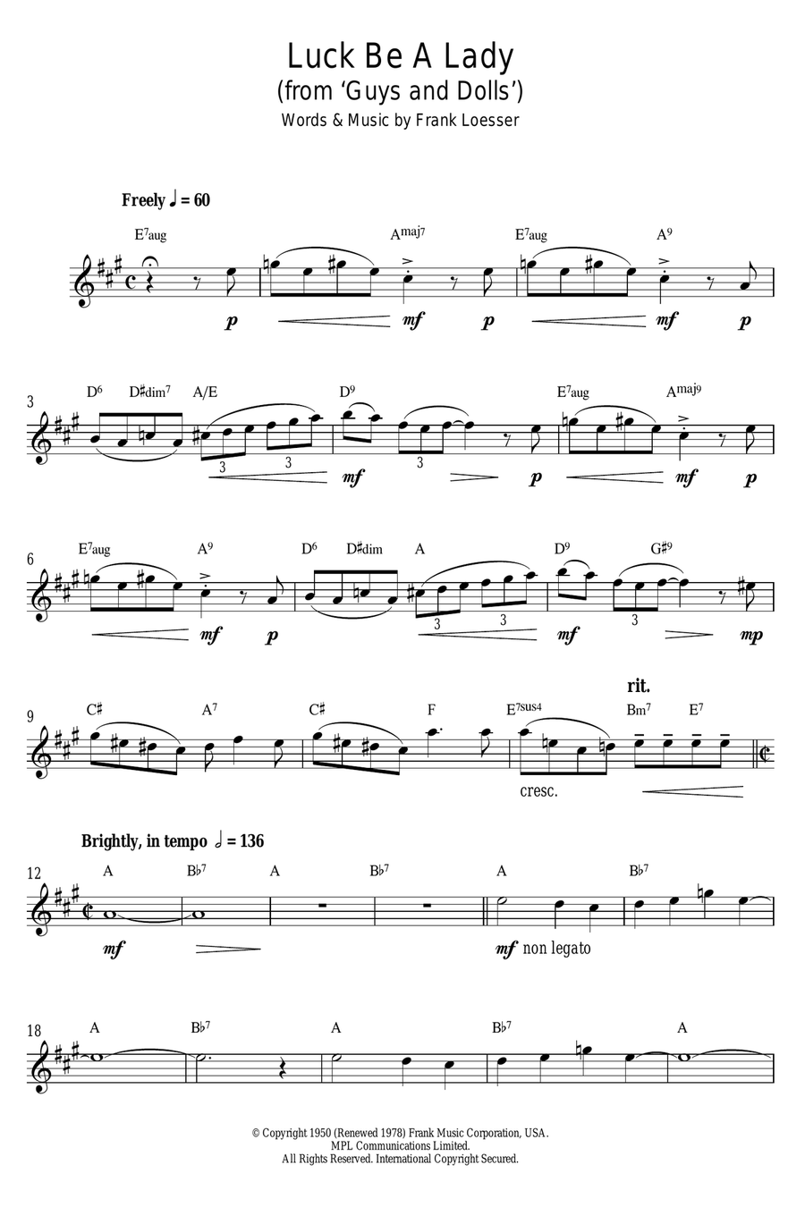 Luck Be A Lady (from 'Guys and Dolls') Alto Saxophone scores gallery preview page 1