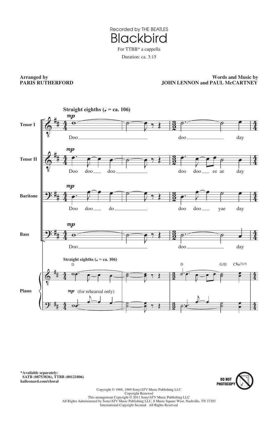Blackbird TTBB scores gallery preview page 1