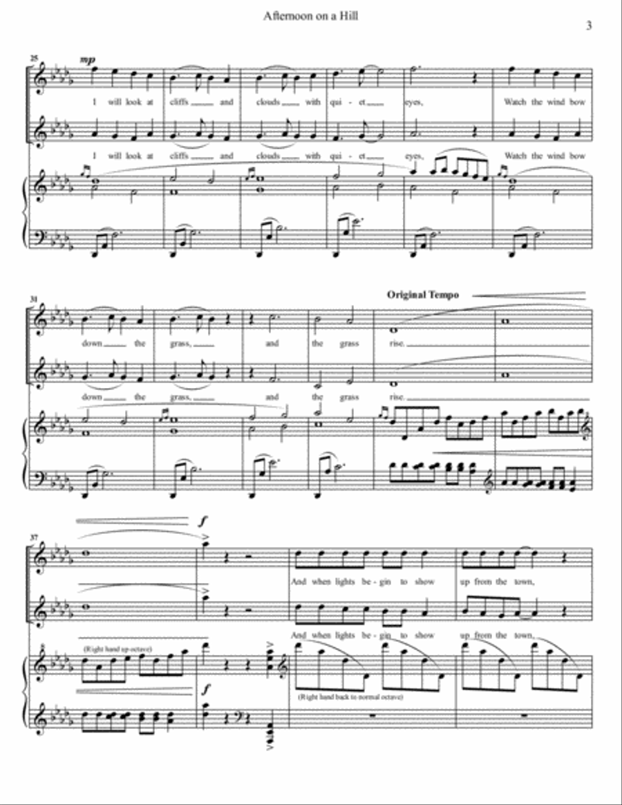 Afternoon on a Hill SSA scores gallery preview page 3