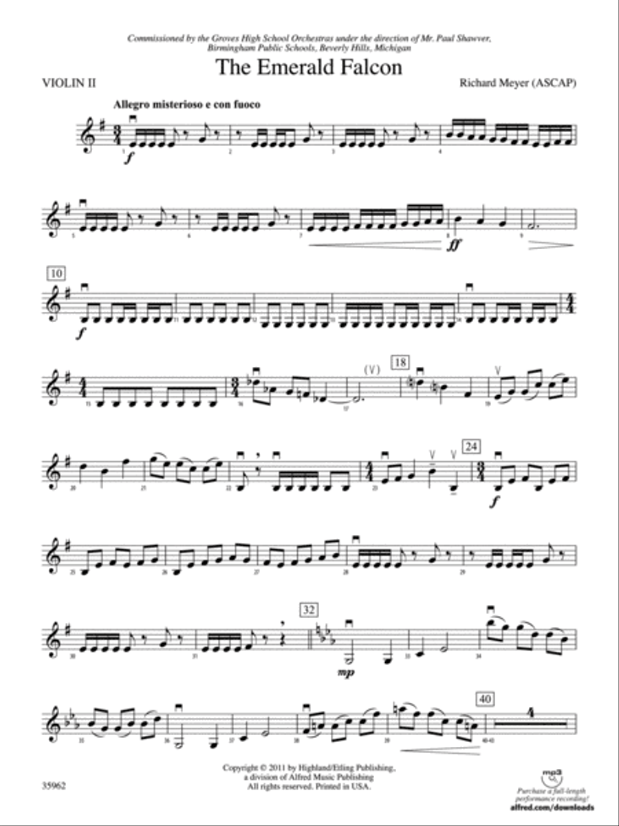 The Emerald Falcon: 2nd Violin String Orchestra scores gallery preview page 1