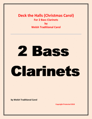 Deck the Halls - Welsh Traditional - Chamber music - Woodwind - 2 Bass Clarinets Easy level