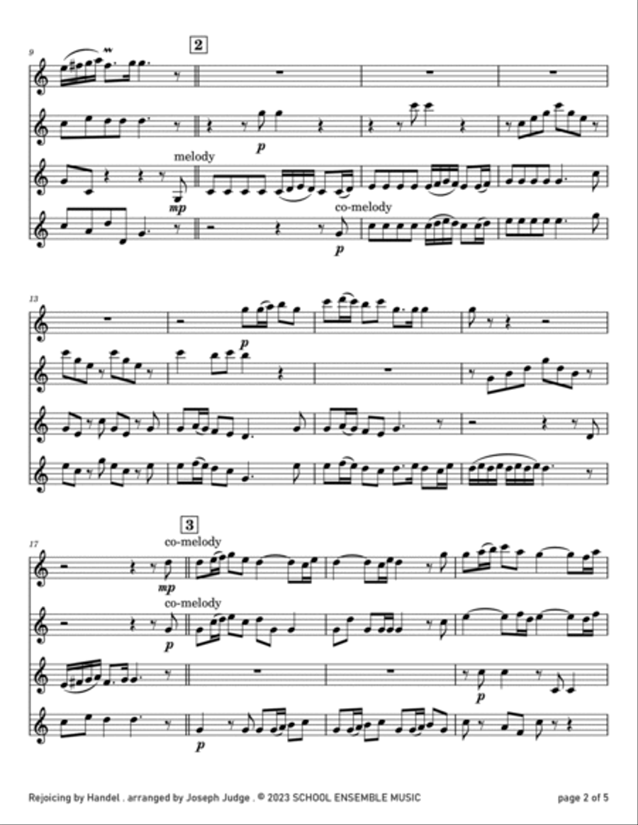 Rejoicing by Handel for Clarinet Quartet in Schools Clarinet Quartet scores gallery preview page 2