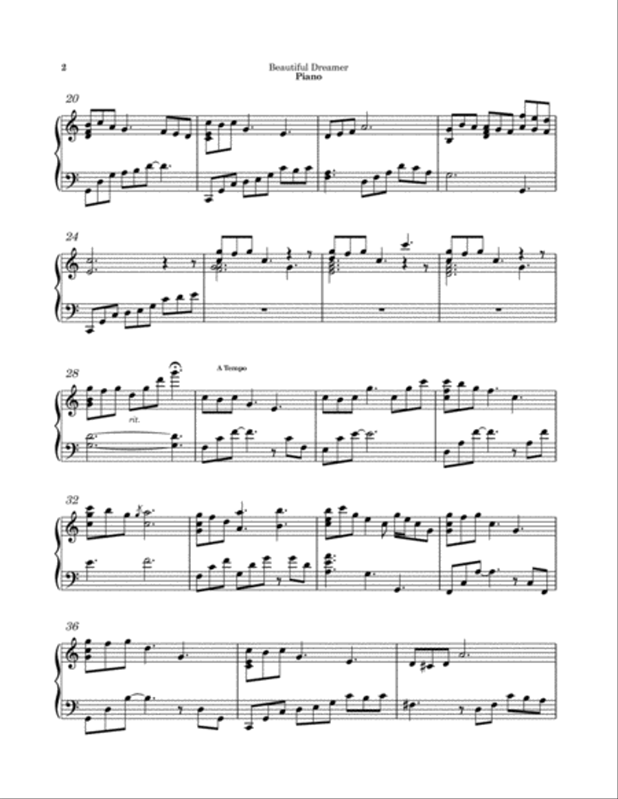 Beautiful Dreamer Beautiful Dreamer Piano Solo scores gallery preview page 2