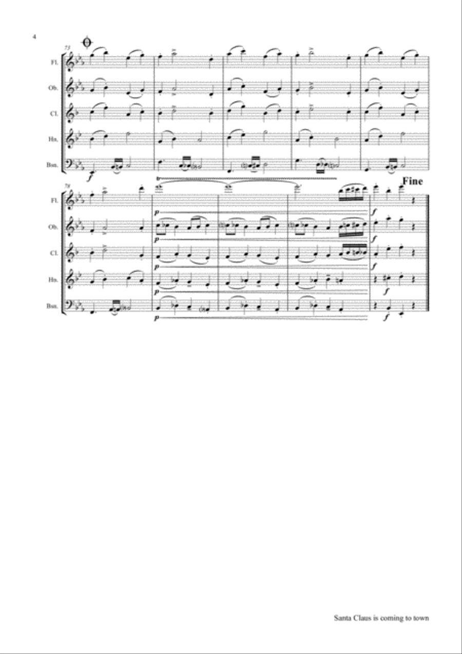 Santa Claus Is Comin' To Town Woodwind Quintet scores gallery preview page 4