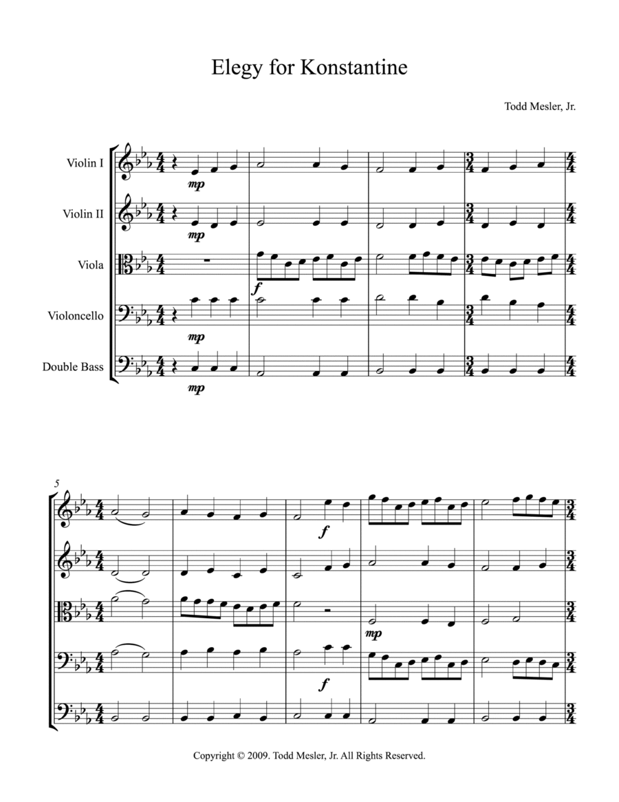Elegy for Konstantine String Quintet scores gallery preview page 1