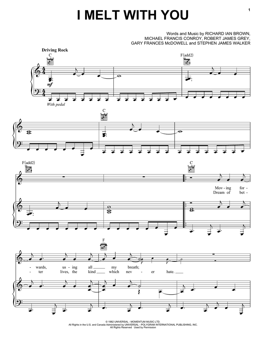 I Melt With You Piano, Vocal, Guitar scores gallery preview page 1