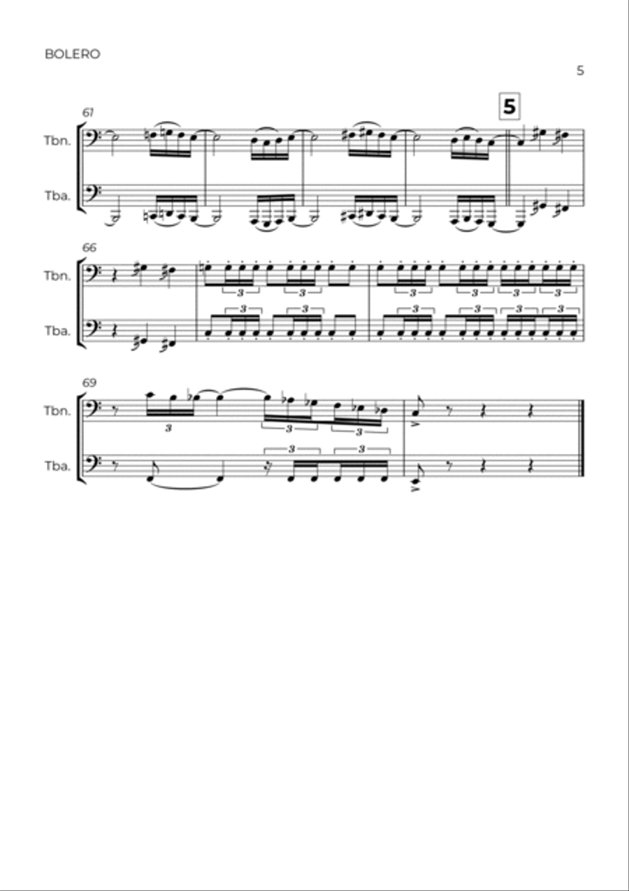 BOLERO - RAVEL - TROMBONE & TUBA Brass Duet scores gallery preview page 5