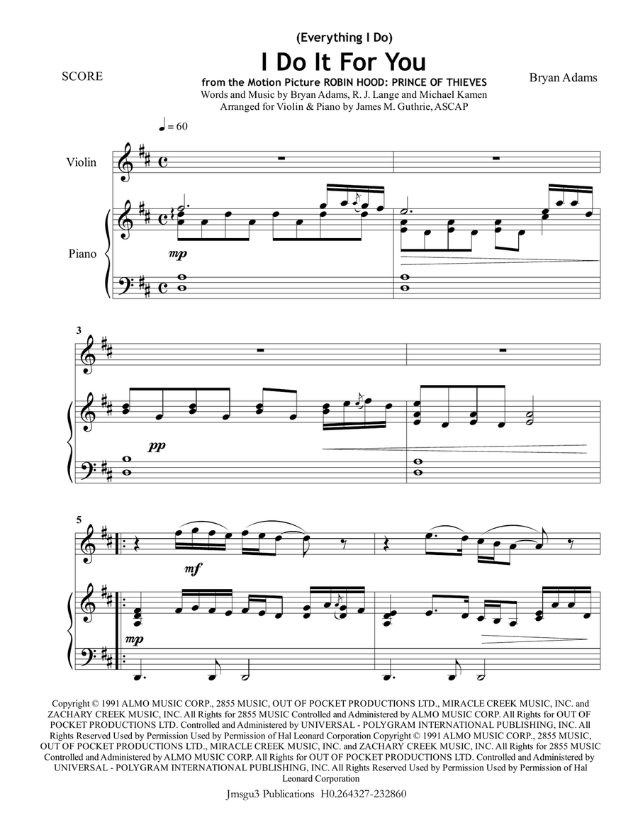 (Everything I Do) I Do It For You Violin Solo scores gallery preview page 1