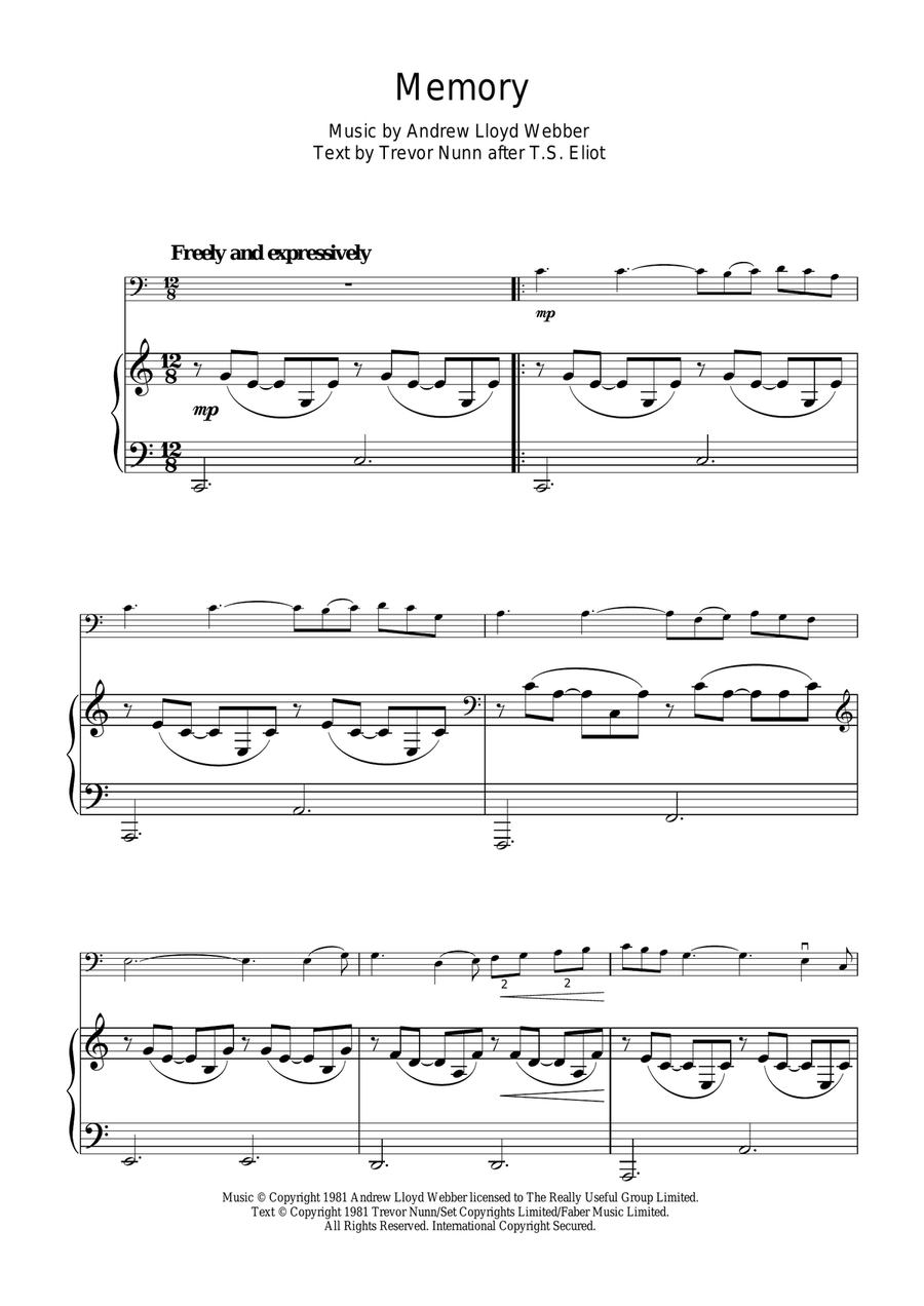 Memory (Verse only) (from Cats) Cello Solo scores gallery preview page 1