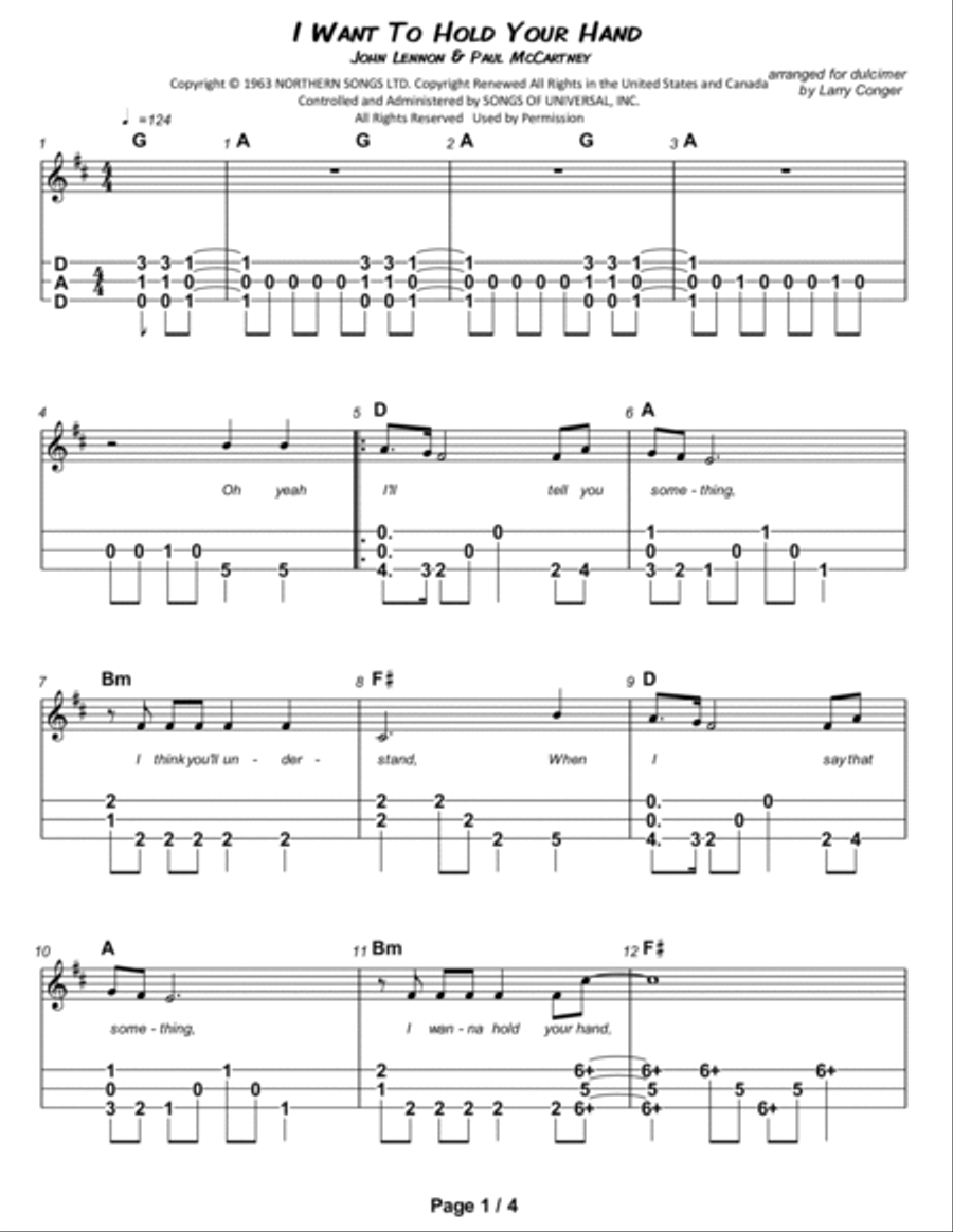 I Want To Hold Your Hand Dulcimer scores gallery preview page 2