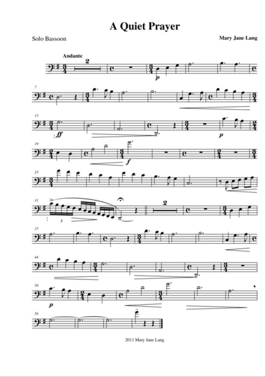 A Quiet Prayer for Bassoon and Piano Bassoon Solo scores gallery preview page 3