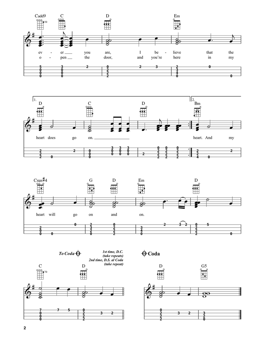 My Heart Will Go On (from Titanic) Ukulele scores gallery preview page 2