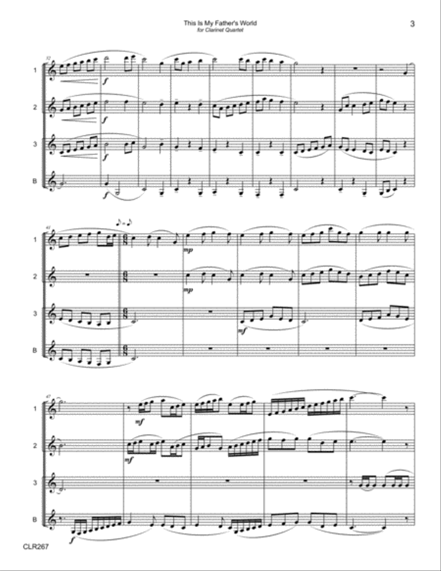 THIS IS MY FATHER'S WORLD - CLARINET QUARTET (SSSB) Clarinet Quartet scores gallery preview page 3