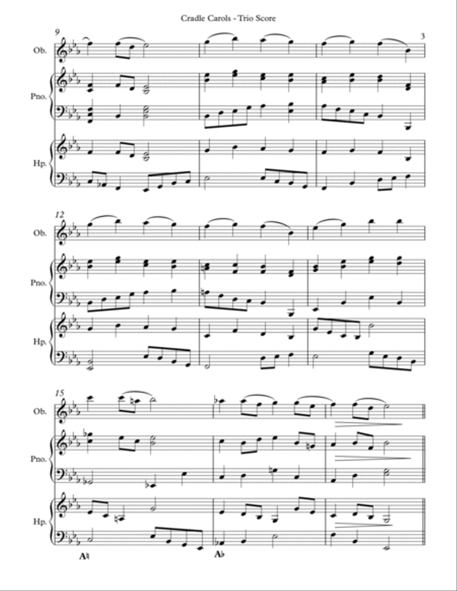 Cradle Carols, Trio for Oboe, Pedal Harp and Piano Pedal Harp scores gallery preview page 3