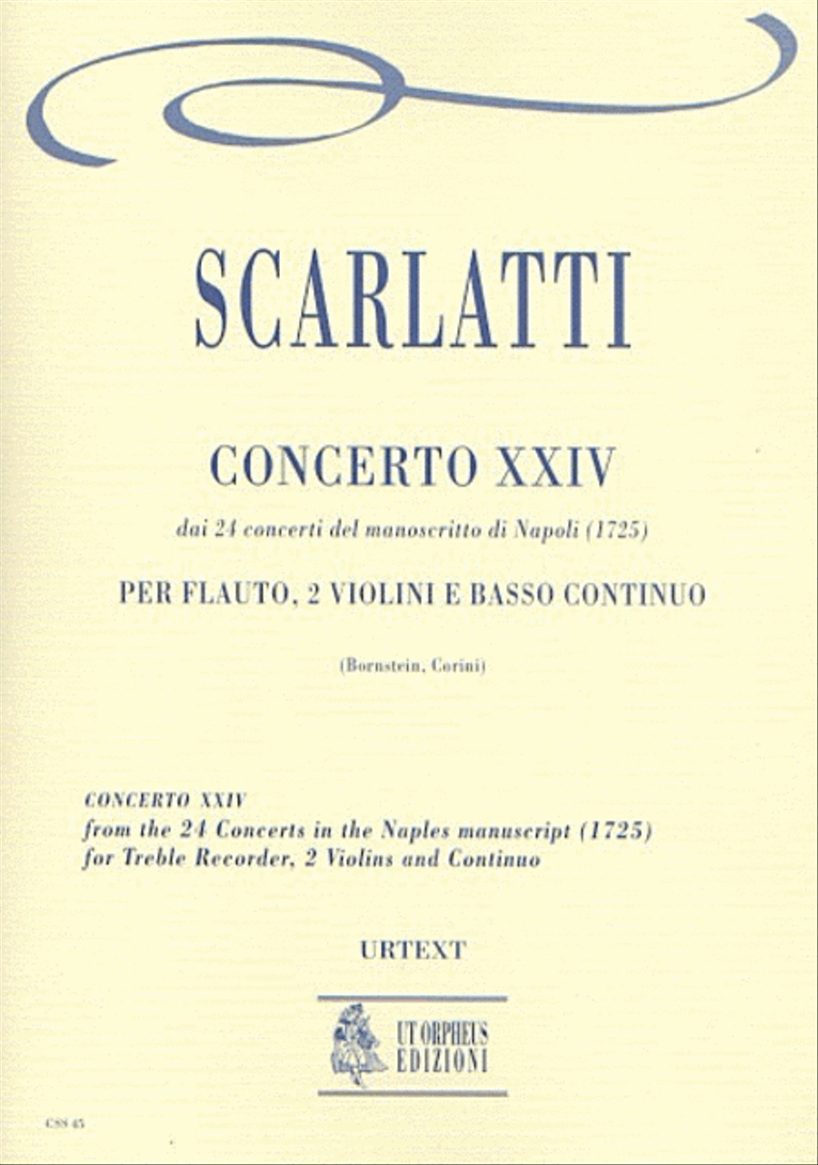Concerto No. 24 from the 24 Concertos in the Naples manuscript (1725) for Treble Recorder (Flute), 2 Violins and Continuo Flute scores gallery preview page 1