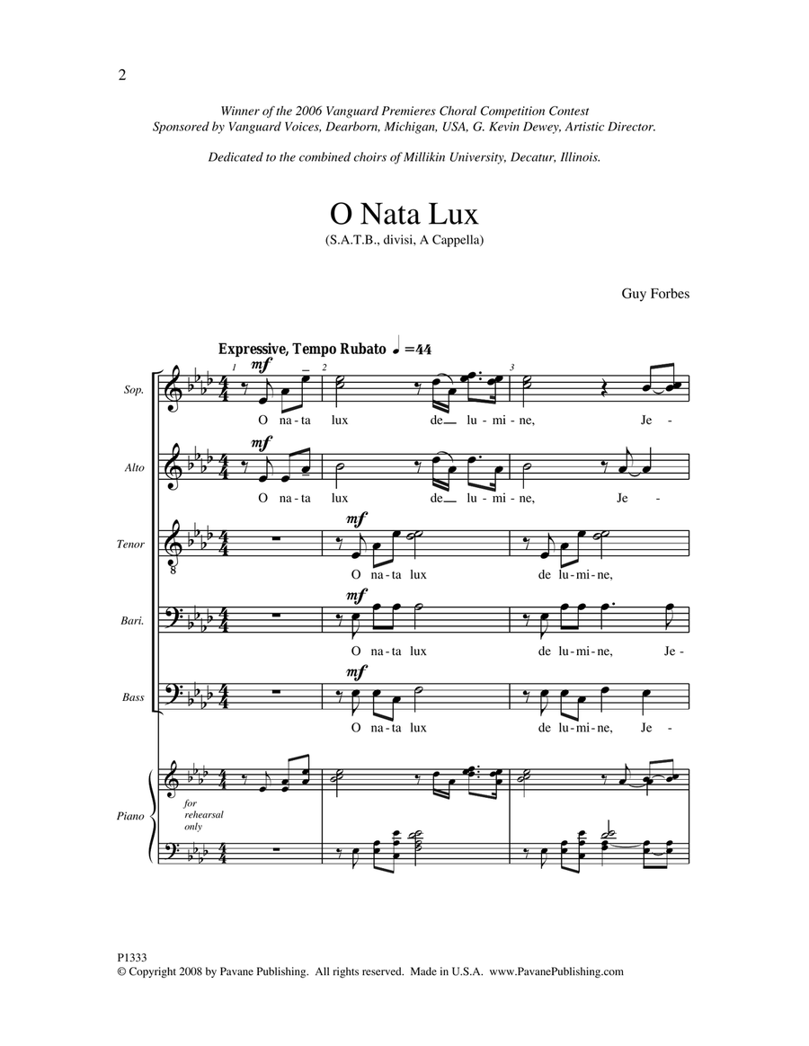 O Nata Lux 4-Part scores gallery preview page 1